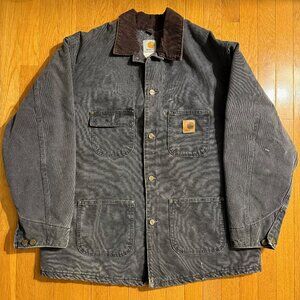Sold:Vintage Carhartt C02 PTL Blanket-Lined Grey Canvas Workwear Chore Coat SZ L